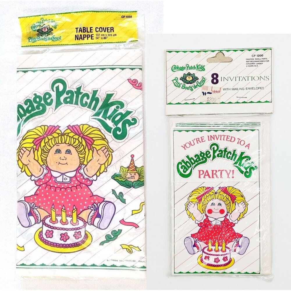 Cabbage Patch Kids Paper Table Cover 54" x 88" & 8 Invitations Birthday 1983